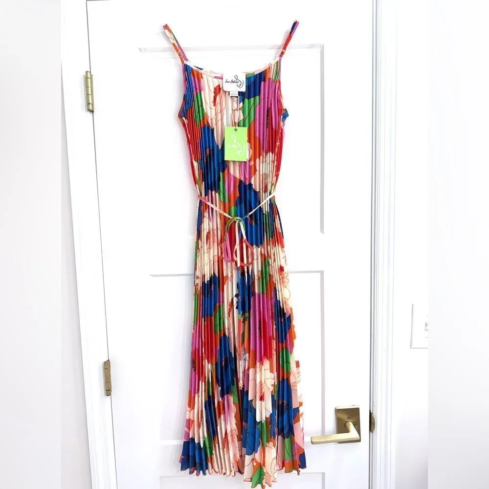 Sam Edelman Retro Floral Plisse Midi Dress NWT